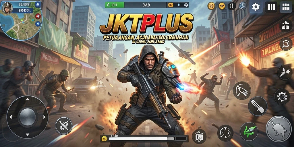 Screenshot utama memperlihatkan aksi pertarungan mendebarkan dalam JKTPLUS.